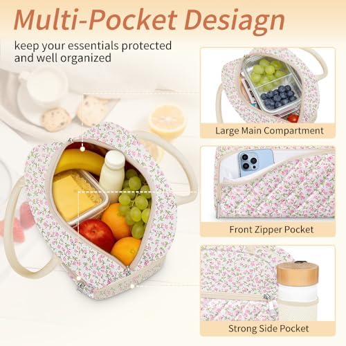 Coobiiya Lunch Box Lunch Bag for Women Men,Reusable Cute Lunch Pail bag,Leakproof,Insulated LunchBox Tote Compact 10L, Cooler Lunch Container for Work Travel Office Floral