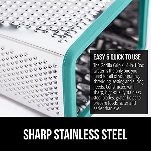 GORILLA GRIP® XL 4-Sided Stainless Steel BPA-Free Cheese Grater, Turquoise