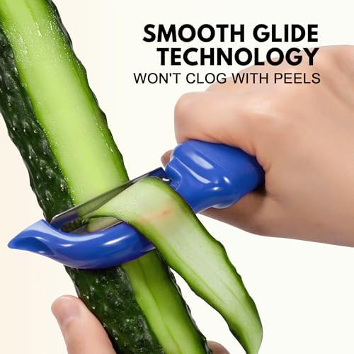 Rainspire Vegetable Peeler Potato Peelers for Kitchen, Sharp Stainless Steel Blades Veggie, Comfortable Handle Fruit Peeler, Carrot Peeler Apple Peeler Dishwasher Safe, Dark Blue, 2-Pack