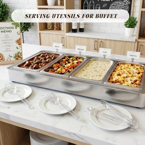 Mwellewm Plastic Serving Utensils Set Disposable Tongs Spoons for Buffet
