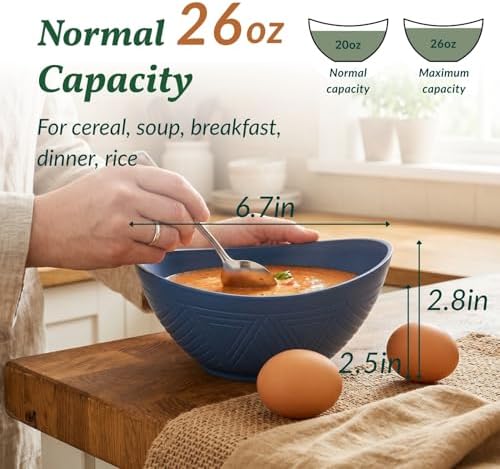 Homienly Wheat Straw Bowls 26 OZ Oval Serving Bowls 6 PCS Unbreakable Plastic Cereal Bowls for Kitchen, Party, Camping, Dorm, RV Bowl Set for Soup, Salad, Snack, Microwave and Dishwasher Safe (Multi)