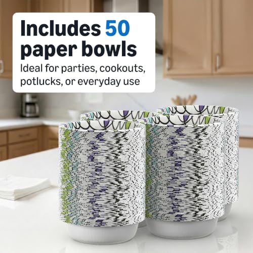 Amazon Basics Ultra Disposable Paper Bowls, 20 Oz, Microwave Safe, Soak Proof, Strong & Sturdy, White, 50 Count, Packaging May Vary