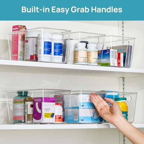 Vtopmart 6 Pack Clear Storage Bins, Pantry Cabinet Organizer Bins, Medium