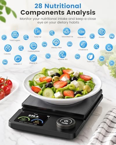 Smart Food Scale with Nutrition Calculator, INSMART Kitchen Scale with App for Calories, Fat, Carbs & Protein Tracking, 0.1g High Precision Calorie Scale for Meal Prep & Weight Loss, LED Display, 11lb