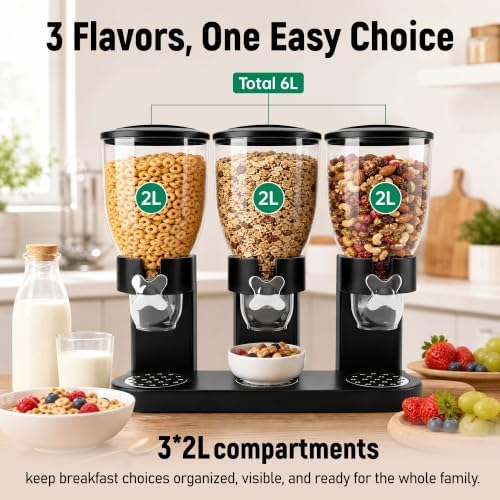 Countertop Cereal Dispenser 3 Pack, 6L Large Capacity for Small Dry Food