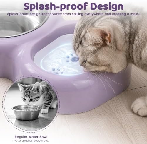 2-in-1 Dog Cat Bowl, Cat Food and Water Bowl Set, Purple