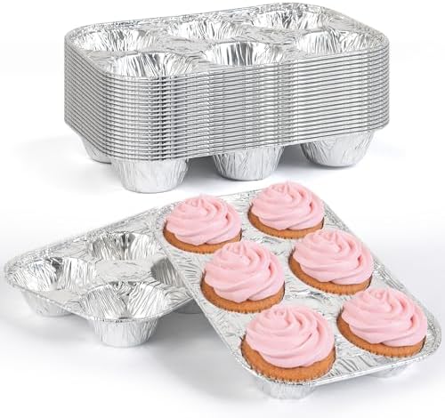 Artcochan 20 Pack Muffin Pan,6 Cup Disposable Aluminum Foil Muffin Tins,Standard Size Cupcake Pan for Baking Cupcakes and Mini Pies,Home Kitchen and Party Use