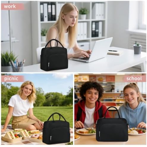 GASSDA Lunch Box for Women Insulated Lunch Bag Women Adult Cute Lunch Bags Reusable Lunchbox Cooler Tote Bag for Work Picnic (Black)