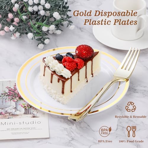BESTVIP 100PCS Gold Plastic Plate, Disposable Party Plates