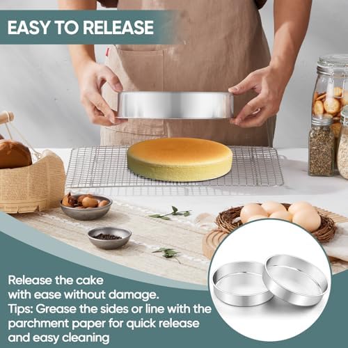 TeamFar 9 Inch Cake Pan, Stainless Steel Round Layer Cake Baking Pan