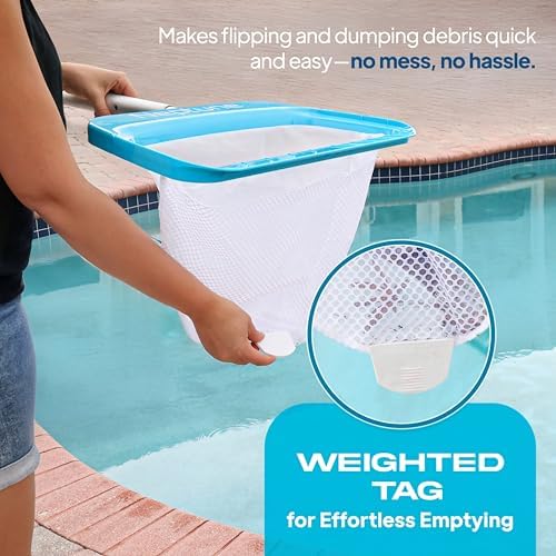 The Skimmie Neptune Net & Swim-N-Scoop Fine Mesh Pool Skimmer Nets Deep-Bag Leaf Rakes for Pools, Spas, Fountains & Cold Plunges Handheld Skimmers for Surface and Floor Cleaning. *Pole NOT Included