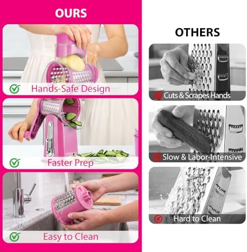 SUSTEAS Rotary Cheese Grater 5 Blades,Kitchen Mandoline Vegetable Slicer
