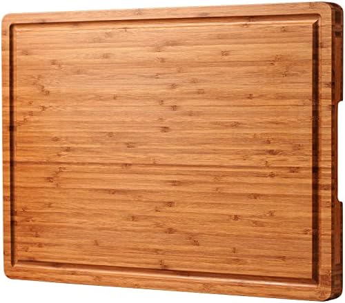 Allsum Extra Large Carbonized Bamboo Wood Cutting Boards for Kitchen, Huge Chopping Board with Juice Grooves & Handles Resisting to Warping and Cracking, Huge Charcuterie Boards, 24"L x 18"W