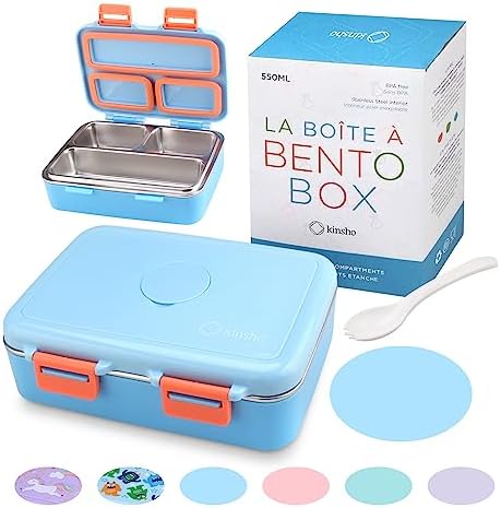 kinsho Small Stainless Steel Bento Box Lunch Container, Baby Toddlers, Blue