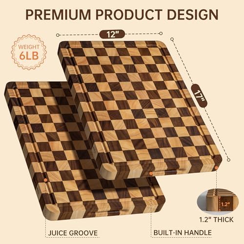 Wooden Cutting Boards for Kitchen, 1.2" Checkered Cutting Board
