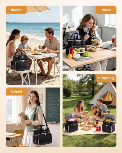 LOVEVOOK Insulated Lunch Bag for Women Men, Large Double Deck Lunch Box