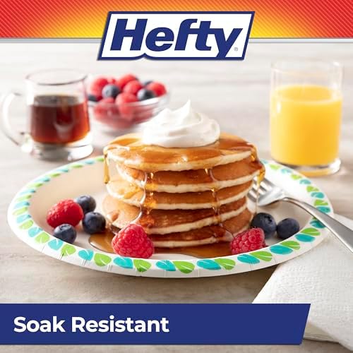 Hefty Compostable Paper Plates, 8.6 Inch, 30 Count, Patterned Disposable Plates for BBQs, Parties, Holidays, and Daily Use, Soak-Resistant, Made with Plant-Based Materials, Microwave Safe (Pack of 2)