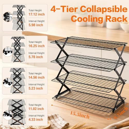 P&P CHEF 4 Tier Collapsible Cooling Racks, Stackable Bakers Rack,Black