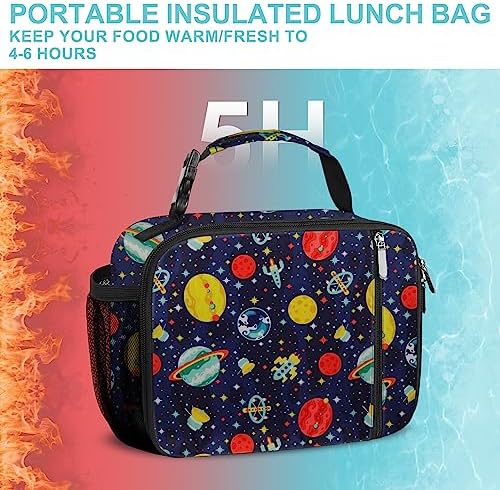 esouler Lunch Box Kids Insulated Lunch Bag for Boys & Girls Durable Children Lunchbox for School with Water Bottle Holder-Space