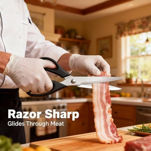 Multipurpose Kitchen Shears, 8.7" Professional Heavy-Duty Scissors, Dishwasher Safe, Rust-Resistant Stainless Steel, Ergonomic Soft Grip Handles for Cooking and Home Use