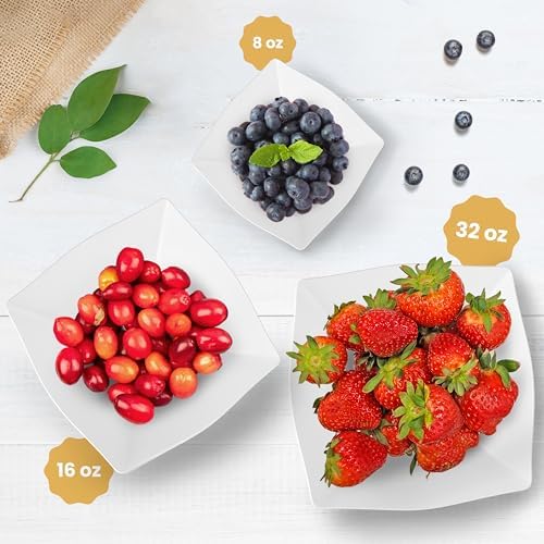 R-kay 6 Pack Square Plastic Serving Bowls - White Plastic bowls 32 Oz - White Salad Bowls Large Serving, Premium Heavy Duty For Weddings Catering And Birthday parties