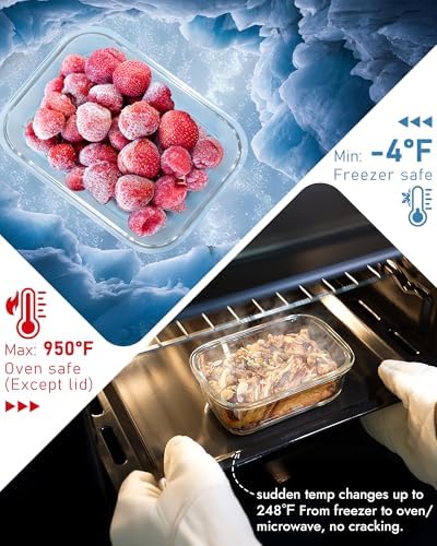 12-Pack Glass Containers with Tempered Lids – Borosilicate, Oven-Safe(-4°F~950°F), Airtight, BPA-Free, Multi-Size for Meal Prep, Dishwasher Safe, 1.6 cups to 6.4 cups (Pink)