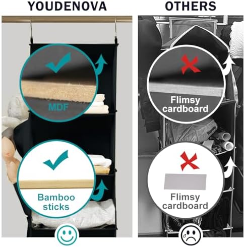 YOUDENOVA Hanging Closet Organizer and Storage, 6-Shelf, 2 Packs, Black