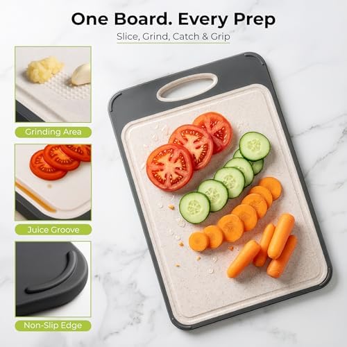 Freshware Titanium Cutting Board for Kitchen, Double Sided and Non Slip Cutting Boards, Pure Titanium/PP, Chopping Board with Juice Grooves, Dishwasher Safe, Large 15.75" by 10.6"