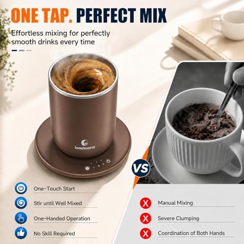 Self Heated Stirring Coffee Mug Set of 2, 10oz Cup with Warmer, RoseGreen