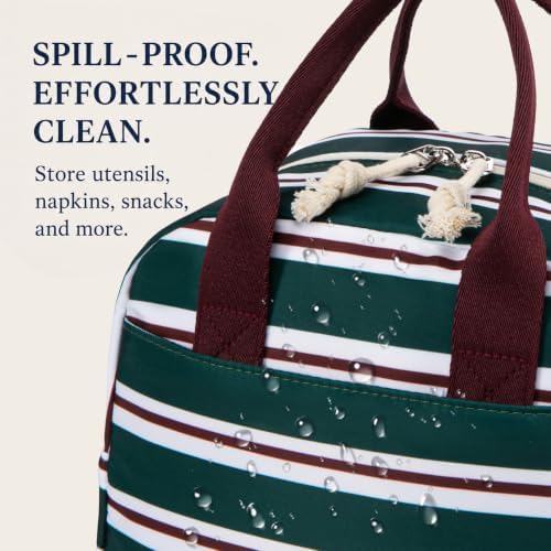 LOVELYWIND Lunch Box for Women, Insulated Lunch Bag, Green Striped Tote