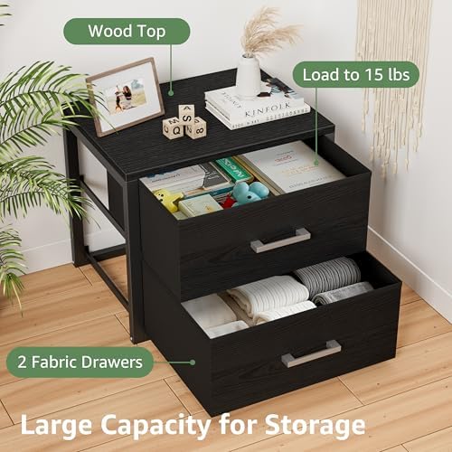BOLUO Stackable Storage Drawers Closet Organizers and Storage Fabric Black 2 Drawer Dresser for Bedroom 2 Packs Modern