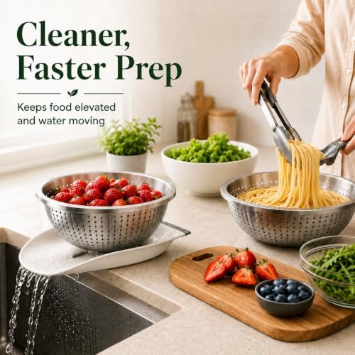 Stainless Steel Colander Set with Self-Draining Silicone Base, 4 Sizes Metal Strainers for Kitchen, Colanders & Food Strainer for Pasta, Fruit, Vegetables & Noodles - 2.2 Qt/ 3.3 Qt/ 4.0 Qt & 5.3 Qt