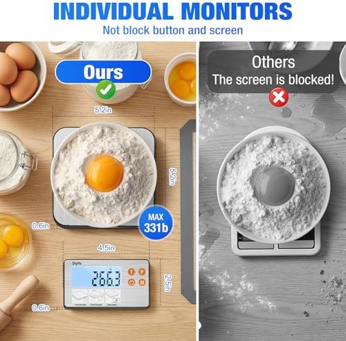 Diyife 33lb Digital Kitchen Food Scales with Split Display, Rechargeable