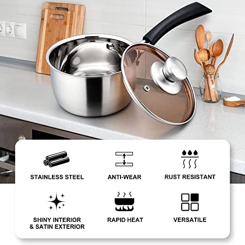 LIANYU 1QT Saucepan with Lid, Stainless Steel Sauce Pan, Induction Ready