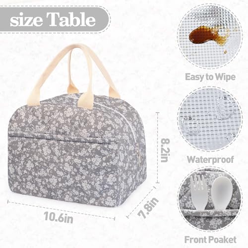 Cotton Quilted Insulated Lunch Bag, Reusable Quilted Floral Lunch Tote Bags