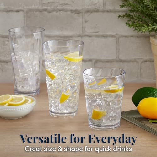 US Acrylic Optix Plastic Reusable Drinking Glasses (Set of 16) 14oz Rocks & 20oz Water Cups in Clear | BPA-Free Tumblers, Made in USA | Top-Rack Dishwasher Safe (Pack of 2)