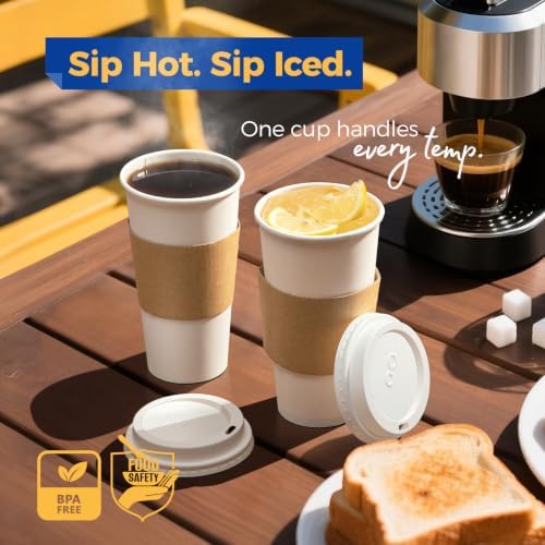 Fit Meal Prep 500 Pack 20 oz Disposable Coffee Cups with Lids, Sleeves, Leak-Proof To Go Coffee Cups with Lids, Durable Hot Paper Cups for Home, Office, Party, Business