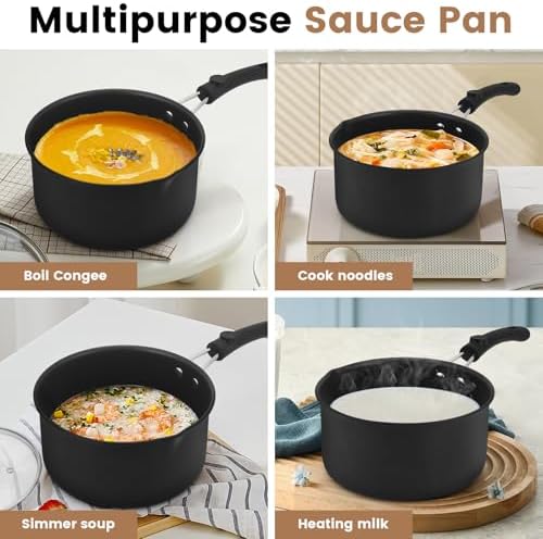 Nonstick Saucepan with Lid, 1QT & 1.5QT & 2QT Small Milk Pots Set with Healthy Teflon2 Coating, Multipurpose Induction Compatible Cooking Pans Kitchen Cookware Set