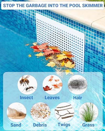 15.7"×9.8" Pool Skimmer Guard Kit with Rope&Telescopic Rod, Rustproof Pool Skimmer Leaf Guard, Pool Skimmer Screen Saver,Debris, Hair & Leaves Catcher for Inground & Above Ground Pools