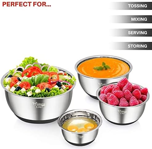 Wildone Mixing Bowls with Lids Set, Stainless Steel Mixing Bowls Set of 5