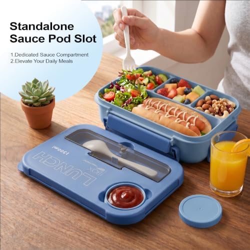 Bento Box Adult Lunch Box, Lunch Containers for Adults 44.5 Oz/5 Cup, Blue