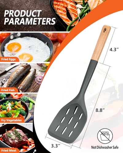 Badiano Silicone Spatula, Non Stick Turner for Cooking, Food Grade, Grey