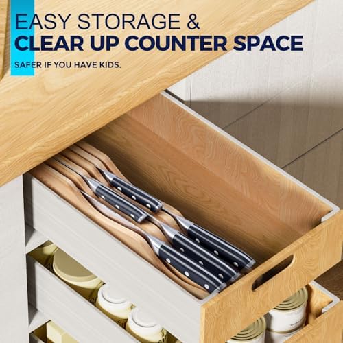 Topfeel 6PCS Kitchen Knife Set with In-Drawer Bamboo Knife Block
