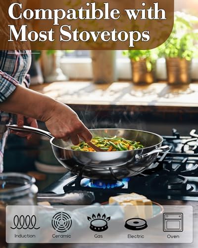 Cooks Standard 12-inch Multi-Ply Clad Stainless Steel Stir Fry Pan with Lid