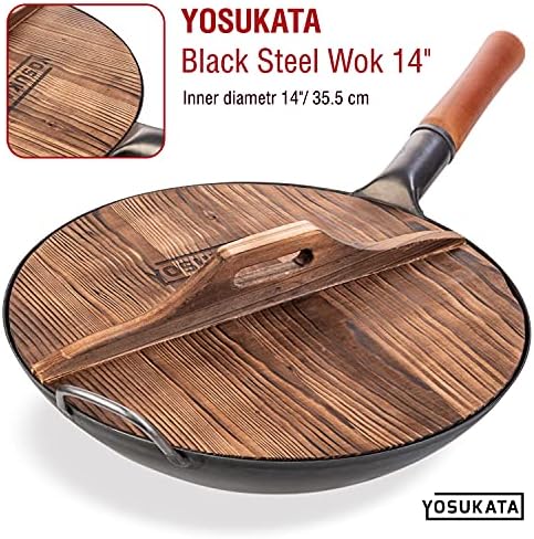 YOSUKATA Premium Wok Cover 14 in - Wooden lid for Frying Pan