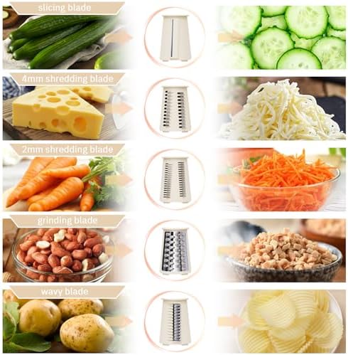 ENERGEVITY Hand Crank Rotary Cheese Grater, 5-in-1 Vegetable Slicer (White)