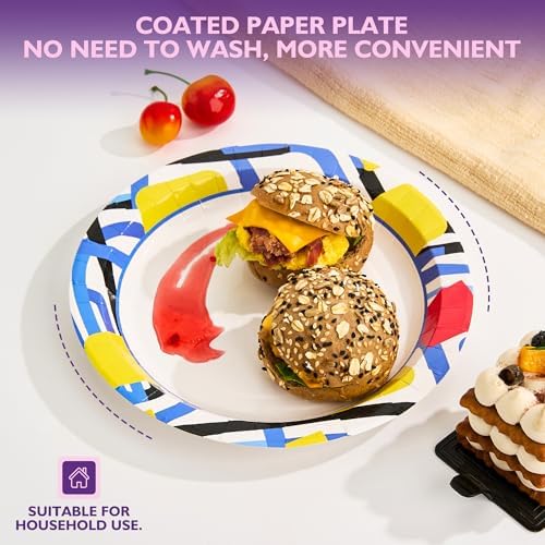 Disposable Paper Plates 8.5 Inch 300 Count, Graffiti Pattern