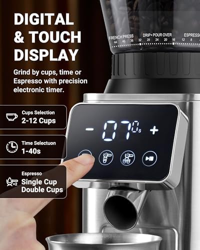 AMZCHEF Burr Coffee Grinder, 45 Settings, Anti-Static Burr Mill