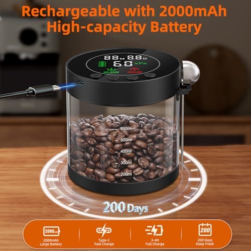 Automatic Vacuum Coffee Canister, 0.8L Coffee Container with LED Display