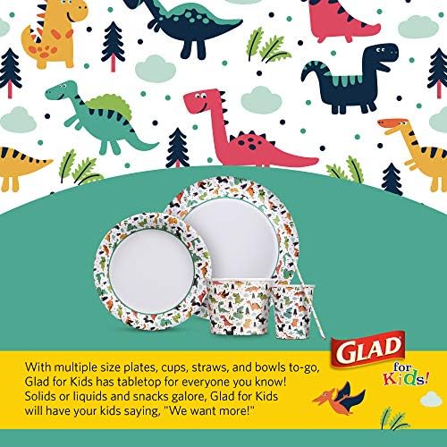 Glad for Kids Disposable Paper Plates, Dinosaurs, 8.5 Inch, 20 Count